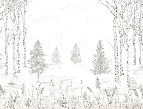 Papier peint forêt d'arbres noir et blanc, XXL, tendance