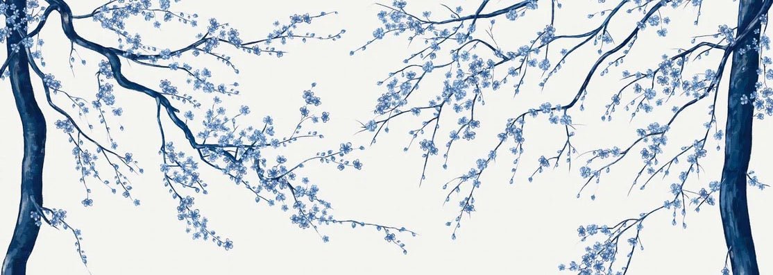 Papel pintado panorámico de flores blancas de Sakura