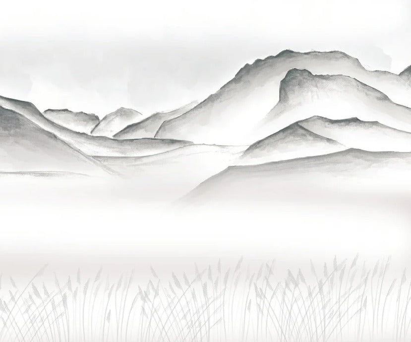 Papel pintado artístico Annecy entre lago y montañas GRIS