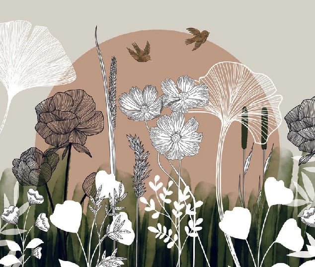 Papel pintado Ilustración floral panorámica
