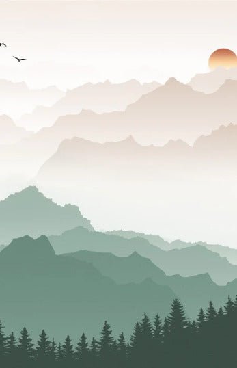 Papel pintado Montaña en la niebla terracota