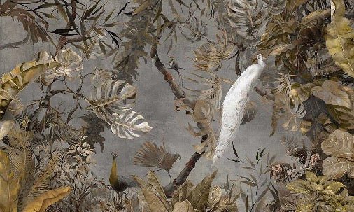 Papel pintado panorámico Pavo real blanco imperial
