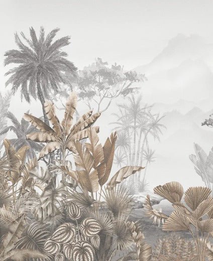 Papier peint salle de bain tendance tropical sépia, XXL, tendance