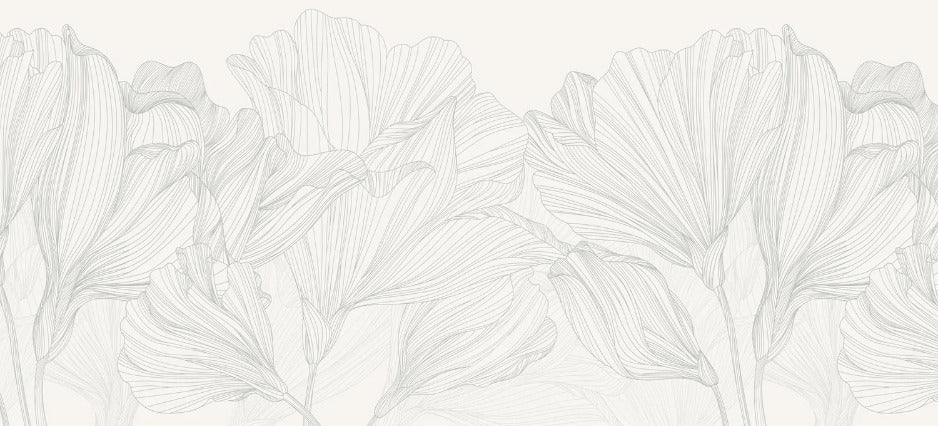 Papier peint panoramique gris et blanc valse des fleurs