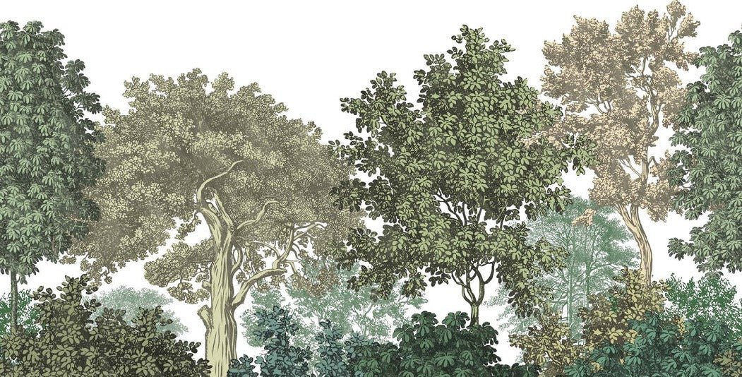 Papel pintado paisaje bosque grabado
