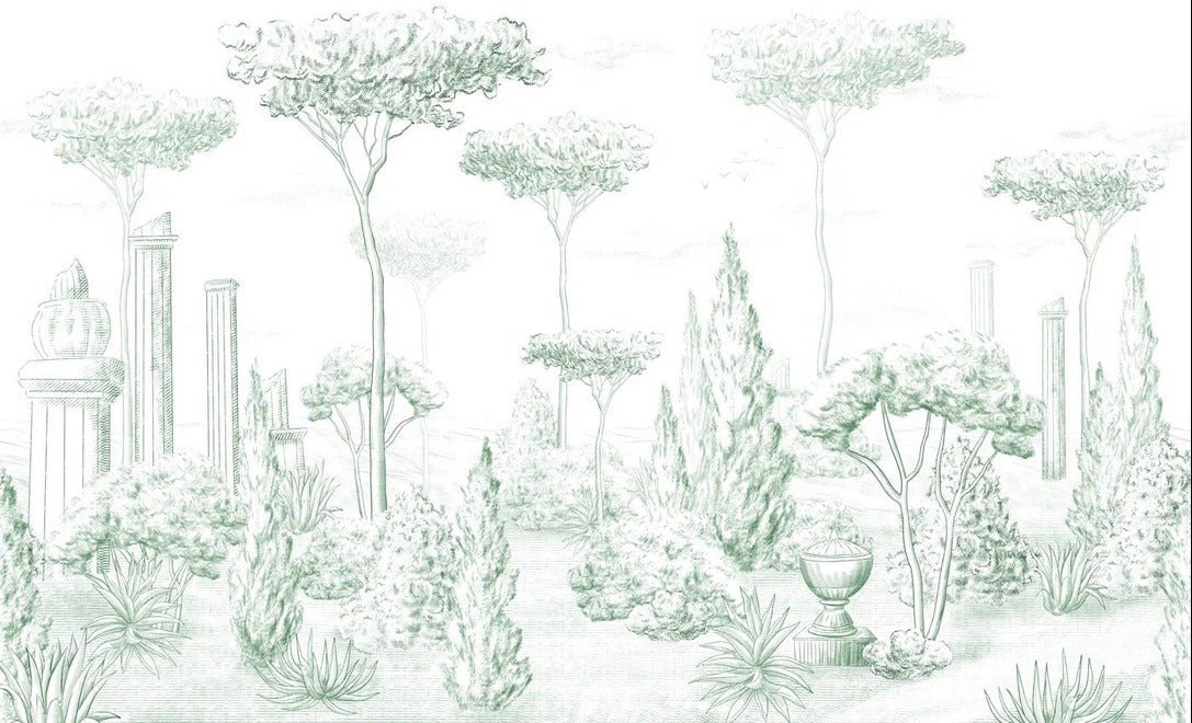 Papel pintado estilo romano pino verde bosque