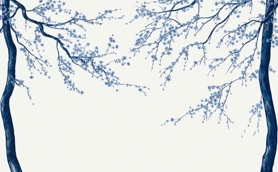 Papel pintado panorámico de flores blancas de Sakura