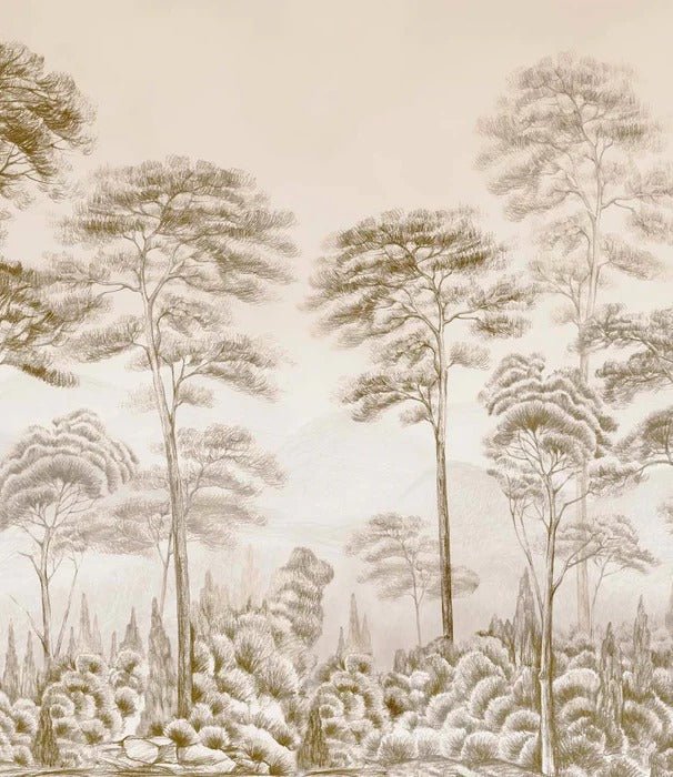 Papel pintado Naturaleza pinar sepia