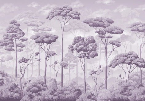 Papel pintado panorámico Violeta voluptuoso bosque de pinos