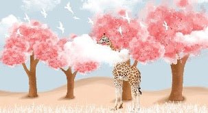 Papel pintado infantil panorámico escandinavo Jirafa y árboles