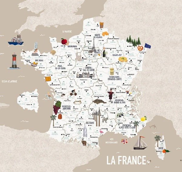 Papel pintado infantil Mapa de Francia beige