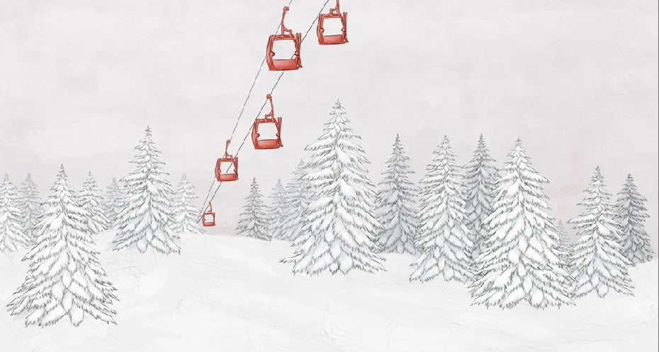 Papel pintado góndola roja montaña