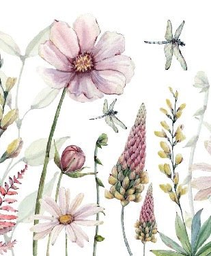 Papel pintado de Flores y libélulas