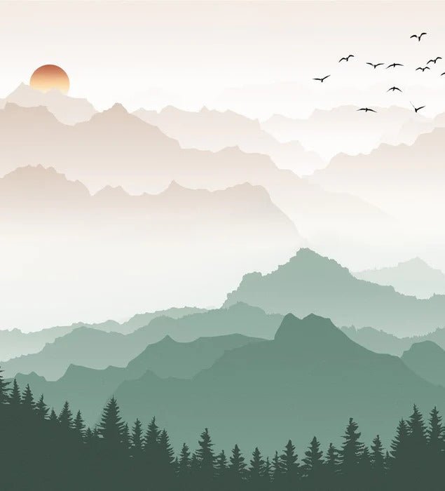 Papier peint montagne dans brume terracotta, XXL, tendance