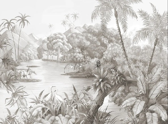 Papier peint panoramique jungle pittoresque, XXL, tendance