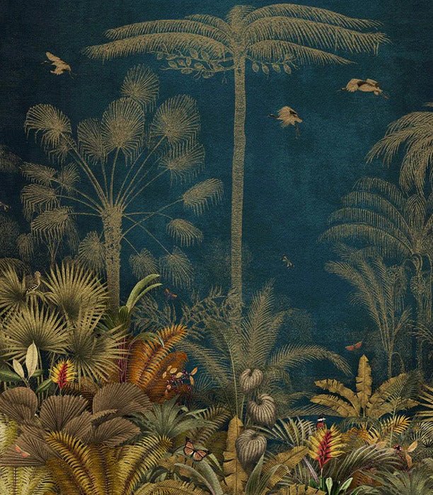 Papel pintado selva azul grabado