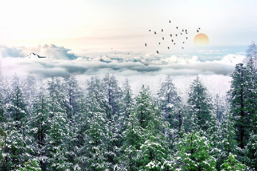 Papel pintado panorámico no tejido Bosque nevado