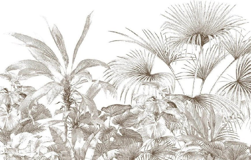 Papel pintado grabado monocromo tropical