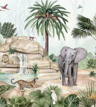 Papel pintado infantil oasis de animales