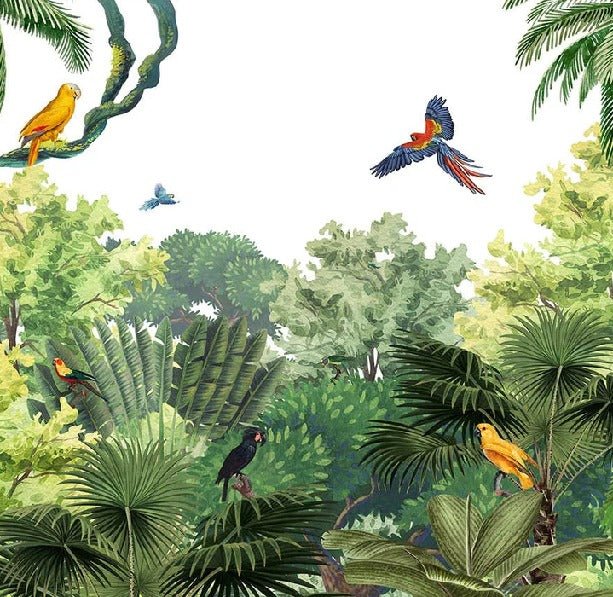 Papel pintado infantil Loros exóticos
