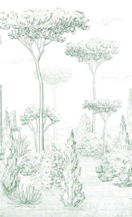 Papel pintado estilo romano pino verde bosque