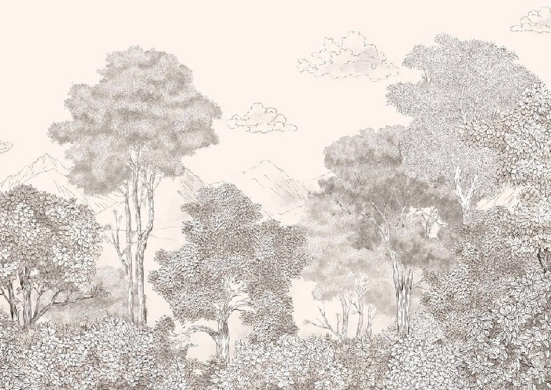 Papel pintado Beige panorámico Bosques y montañas