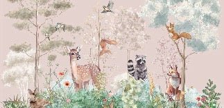Papel pintado Dormitorio infantil mágico naturaleza rosa