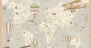 Papel pintado infantil mapa del mundo aviador