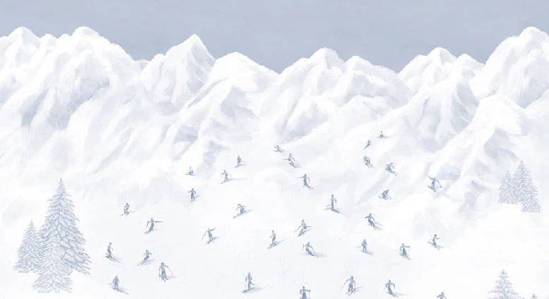 Papier peint montagne skieurs bleu, XXL, tendance