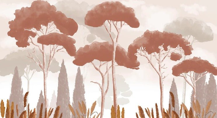 Papier peint cyprès pins et herbes de la pampa terracotta, XXL, tendance