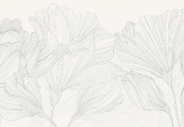 Papel pintado Vals de flores panoramico gris y blanco