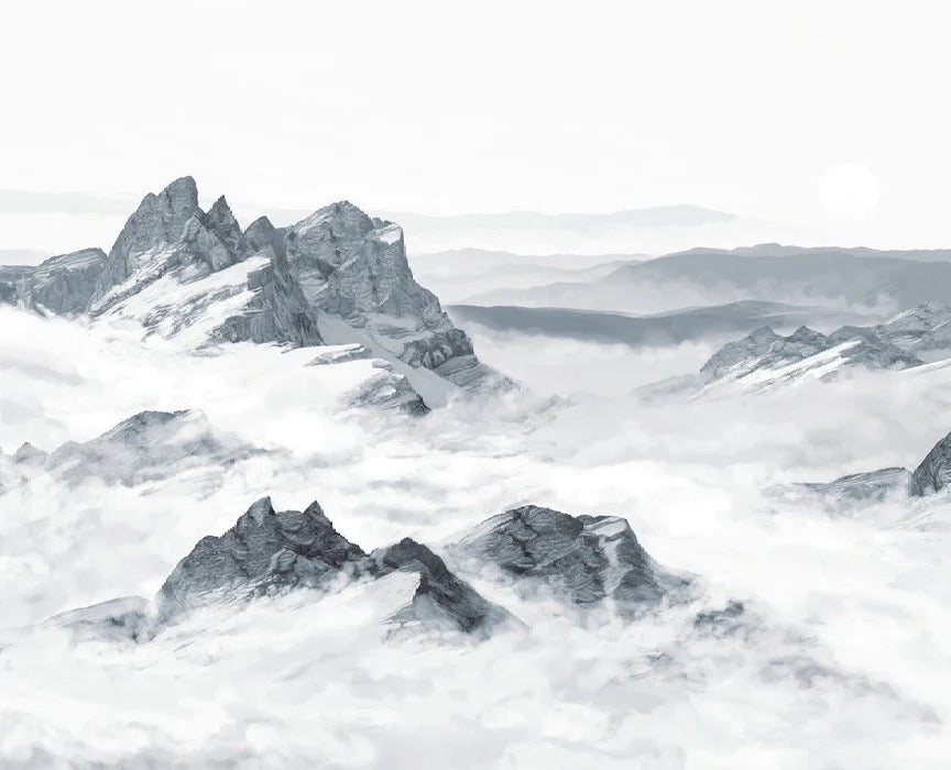 Papier peint panoramique montagne bleu, XXL, tendance