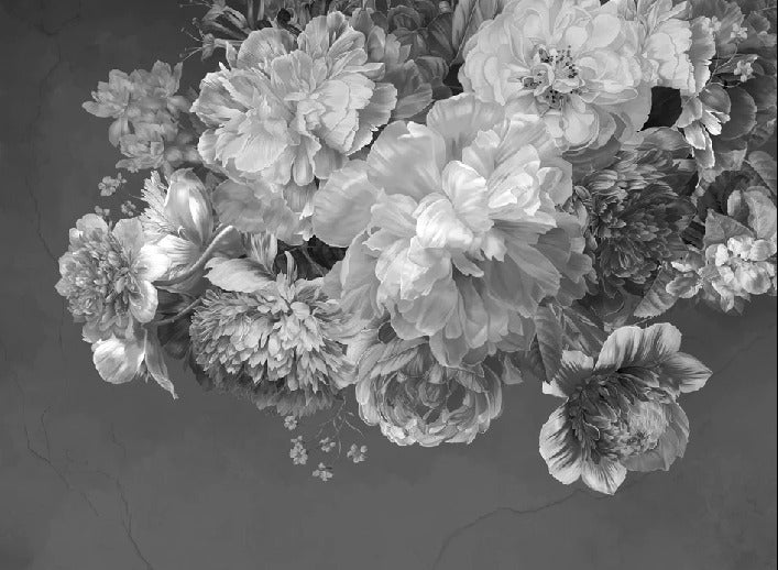 Papel pintado Flor de peonía en blanco y negro
