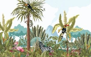 Papel pintado infantil panorámico de la selva