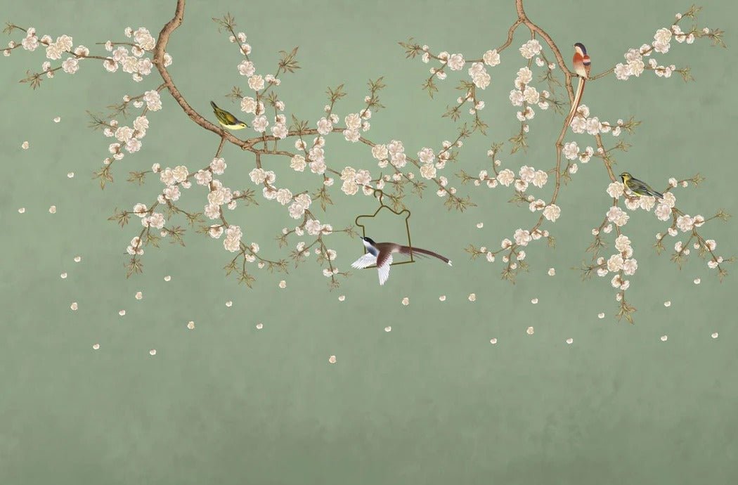 Papel pintado sakura zen verde