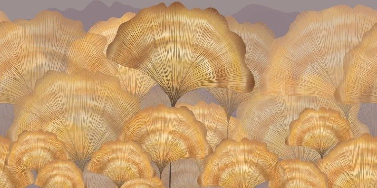 Papel pintado ocre ginkgo contemporáneo