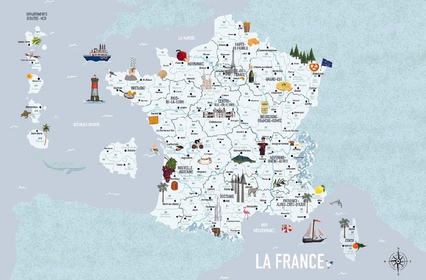 Papel pintado infantil Mapa azul de Francia