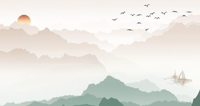 Papel pintado Montaña en la niebla terracota