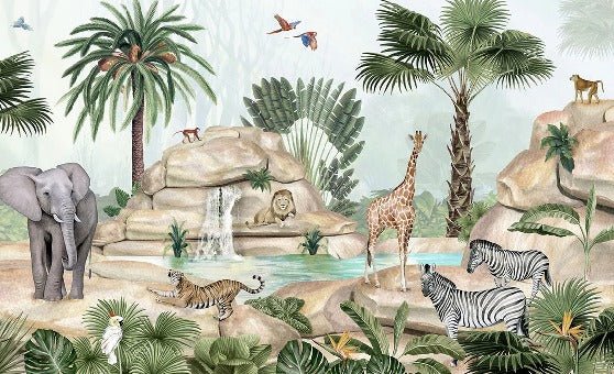 Papel pintado infantil oasis de animales