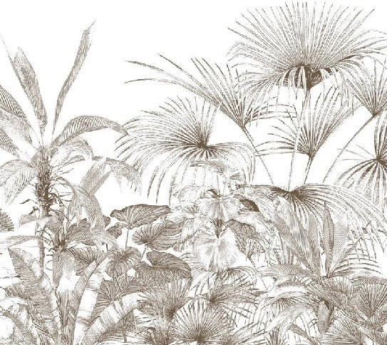 Papier peint tropical gravure monochrome, XXL, tendance
