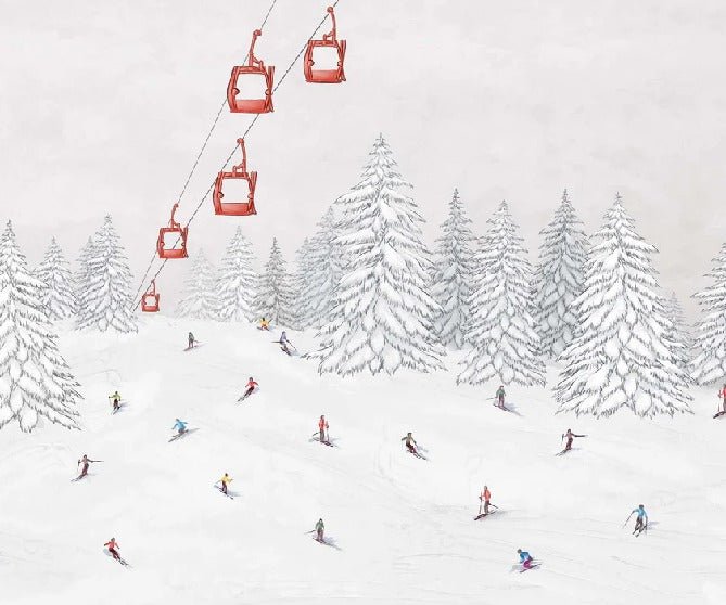 Papier peint télécabine skieurs colorés, XXL, tendance