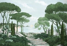 Papier peint balade dans les calanques vert