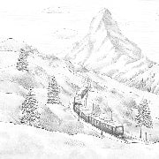 Papier peint panoramique Mont Cervin noir et blanc