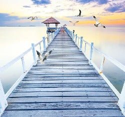 Papier peint trompe l’œil Ponton vue sur mer, XXL, tendance