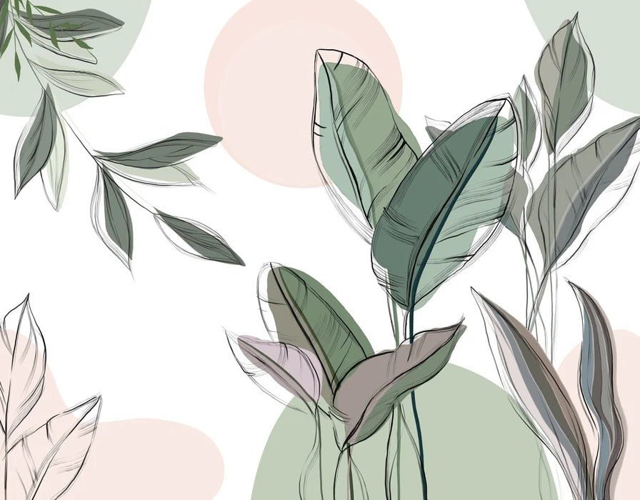 Papier peint panoramique végétal graphique vert, XXL, tendance