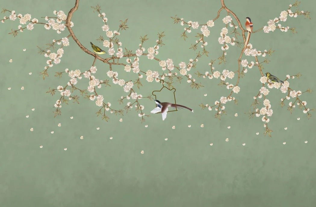 Papel pintado sakura zen verde