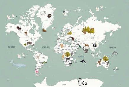 Papier peint Carte du monde en Francais enfant vert, XXL, tendance
