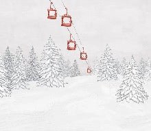 Papel pintado góndola roja montaña