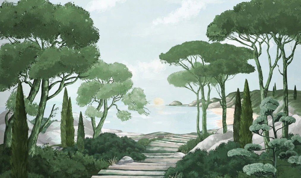Papier peint balade dans les calanques vert