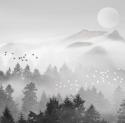 Papel tapiz de niebla mística de montaña